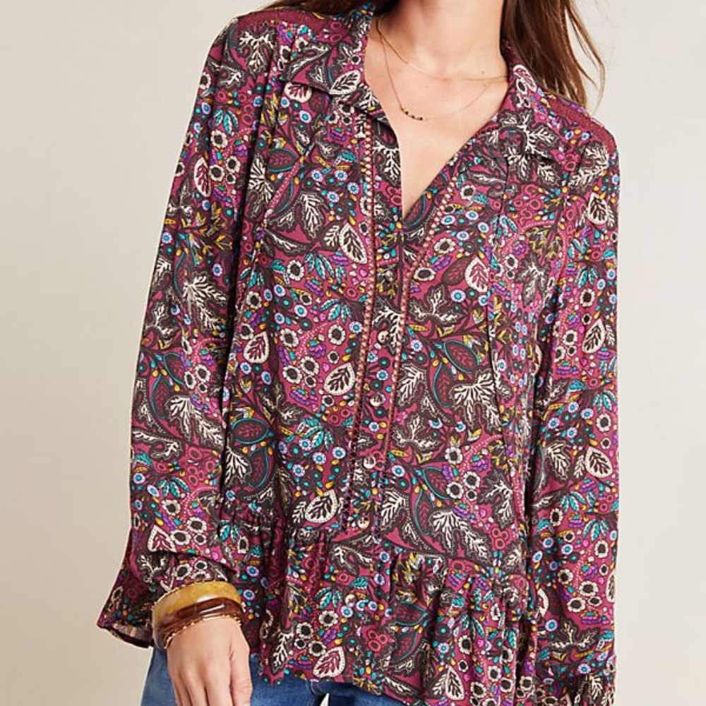 Maeve Anthropologie Janie Flounced Peasant Blouse